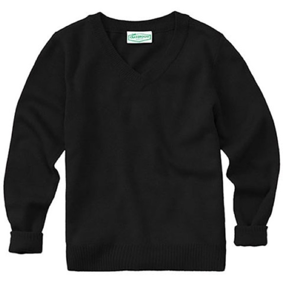 Classroom School Uniforms Adult Unisex Long Sleeve V-Neck Sweater Black Size L - Picture 1 of 8